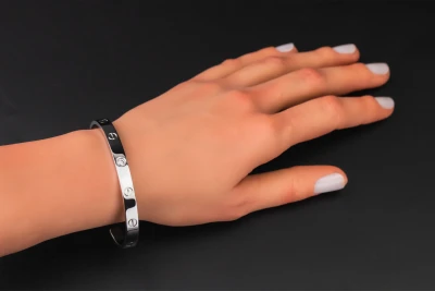 Cartier LOVE 1 Diamond Cuff Bracelet 18ct White Gold Size 18 0.10ct