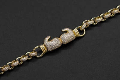 9ct Yellow Gold Kids Belcher Bracelet with CZ Boxing Glove Charm 18.8g