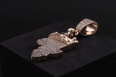 9ct Rose Gold Diamond Africa Map Crown Pendant 1.65ct