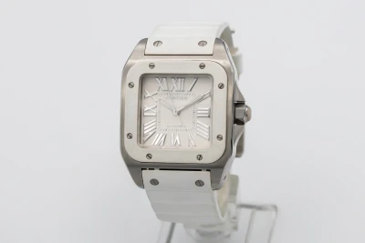 Cartier Santos 100 Midi 33mm White Rubber 2878 Circa 2010