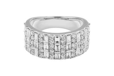 18ct White Gold Baguette & Brilliant Diamond Wide Band Ring 2.44ct
