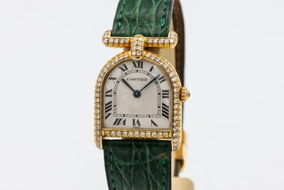 Cartier Calandre 22mm Green Leather 40040 Circa 1980s