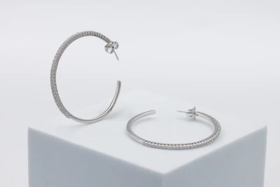 18ct White Gold Diamond Large Hoop Earrings 0.46ct