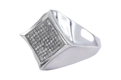 9ct White Gold Square Diamond Cluster Signet Ring