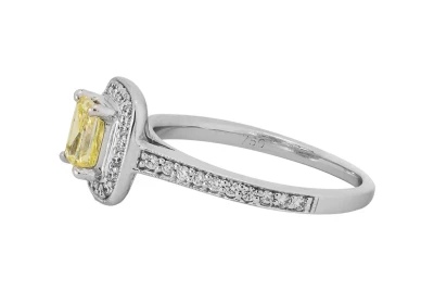 18ct White Gold Fancy Yellow Rectangular Modified Brilliant Engagement Ring 0.91ct SI1 GIA Cert