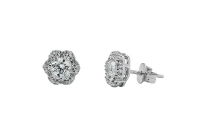 9ct White Gold Diamond Flower Stud Earrings 1ct