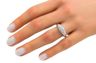 14ct White Gold Brilliant Round & Baguette Diamond Cluster Ring 0.50ct 3.6g