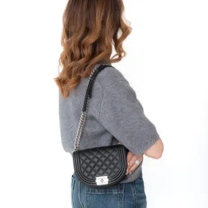 Chanel Black Caviar Quilted Small Boy Messenger Bag