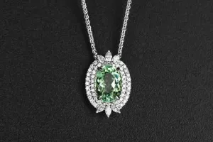 18ct White Gold Diamond & Green Topaz Necklace 0.41ct