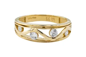 9ct Yellow Gold Cubic Zirconia Wave Set Ladies Ring