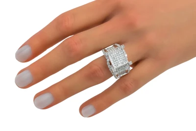 14ct White Gold Princess & Round Cut Diamond Statement Ring 2.50ct