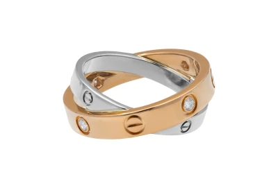 Cartier LOVE Double Ring Diamond Rose & White Gold Ring Size 47