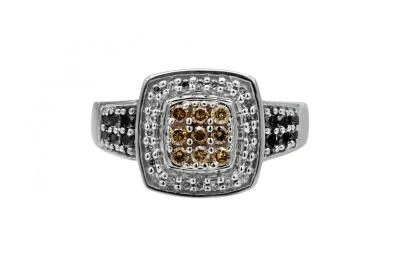14ct White Gold Cognac, Black & White Diamond Ring 0.50ct 6.3g