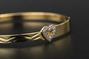 9ct Yellow Gold Cubic Zirconia Heart Baby Bangle 3.3g