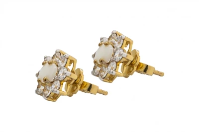 9ct Yellow Gold Cubic Zirconia and Opal Studs 2.7g