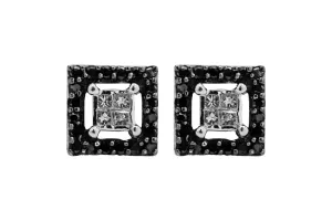 9ct White Gold Black & White Diamond Stud Earrings 0.35ct 2g