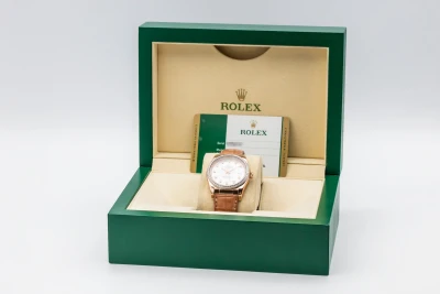 Rolex DateJust 36mm 18ct Rose Gold Brown Leather 116185 2016