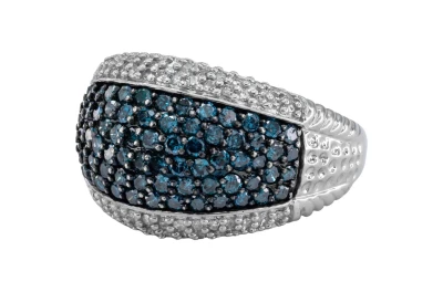 9ct White Gold Blue Diamond Pavé Band Ring with White Diamond Accents