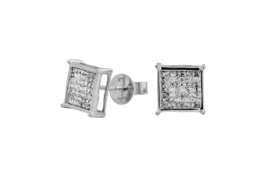 14ct White Gold Pave Diamond Square Stud Earrings 0.20ct