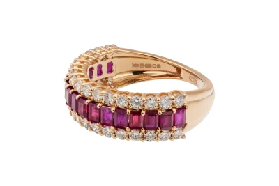 18ct Rose Gold Ruby & Round Brilliant Diamond Cluster Ring 0.68ct