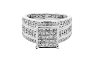14ct White Gold Mens Diamonds Square Ring 2.70ct