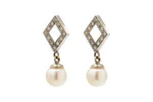Fresh Water Pearl & Diamond Drop Down Set 0.72ct