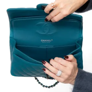 Chanel Classic Quilted Medium Double Flap Teal Lambskin Leather Bag