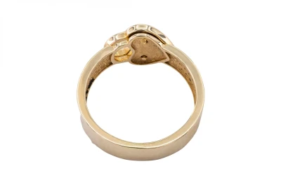9ct Yellow Gold Open Heart CZ Dress Ring with Stone-Set Band 3.4g