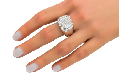 14ct White Gold Mens Princess Cut Diamond Ring 0.85ct 9.2g