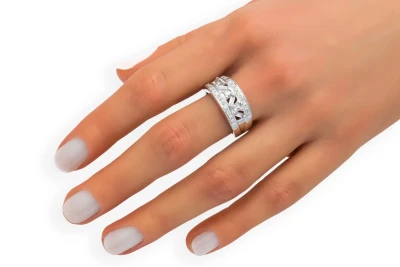 14ct White Gold Diamond Baguette, Princess & Brilliant Round Cut Ring 0.89ct
