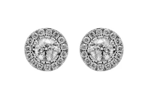 9ct White Gold Diamond Halo Stud Earrings 1.48ct