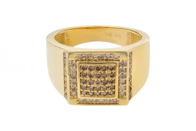 14ct Yellow Gold White & Chocolate Diamond Square Mens Ring 1.20ct