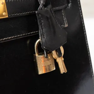 Hermes Kelly 28 Black Box Leather Bag 1996