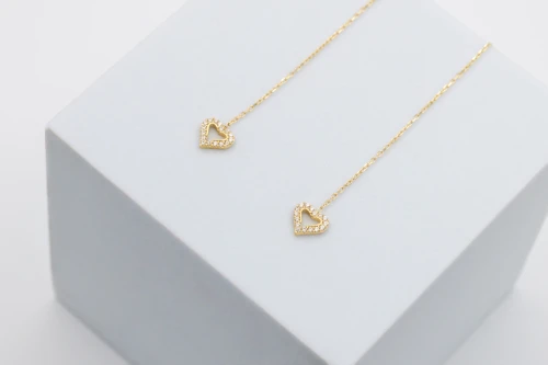 9ct Yellow Gold Pull Through Brilliant Cubic Zirconia Heart Earrings 1.29g