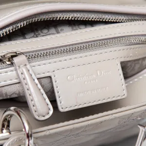 Dior Large Lady Dior Grey Patent Leather Bag