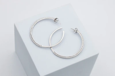18ct White Gold Diamond Large Hoop Earrings 0.46ct