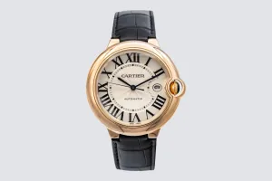 Cartier Ballon Bleu 42mm 18ct Rose Gold Black Leather W6900651 2012