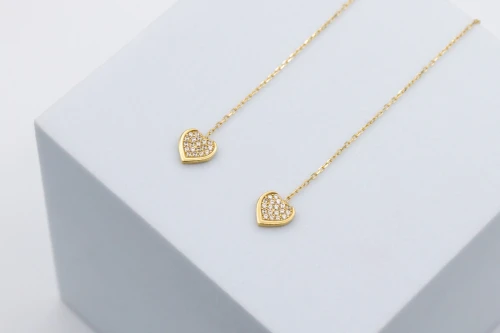 9ct Yellow Gold Pull Through Cubic Zirconia Heart Earrings 1.55g