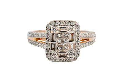 18ct Rose Gold Princess, Baguette & Round Brilliant Diamond Engagement Ring 1.74ct