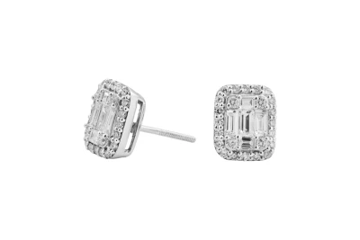 9ct White Gold Baguette & Round Diamond Stud Earrings 0.71ct