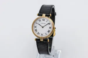 Cartier Vendome Tricolore 25mm 18ct Yellow Gold Black Leather 8100 Circa 1990s
