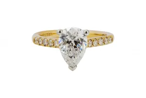 18ct Yellow Gold Platinum Gallery Pear Lab Diamond Engagement Ring 1.58ct IGI Certified
