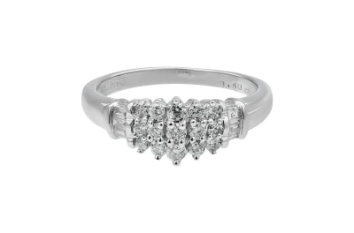 14ct White Gold Brilliant Round & Baguette Diamond Cluster Ring 0.50ct 3.6g