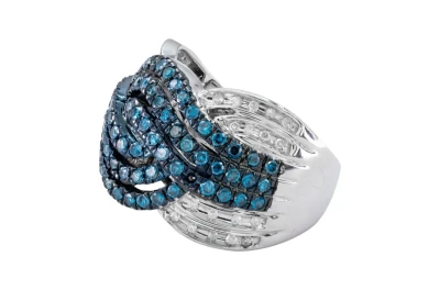 9ct White Gold Blue & White Diamond Crossover Statement Ring